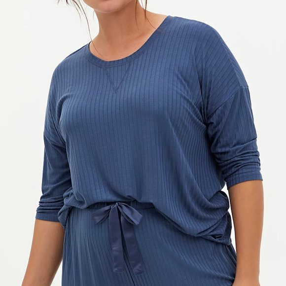 Torrid 1X 2X Top Sleep Tee Blue Ribbed Dolman NWT